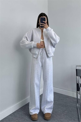 Neşeli Butik Kadın Penye 3 İplik Şardonlu Kumaş Eşofman Takımı Gts022 - Gri GRİ MELANJ