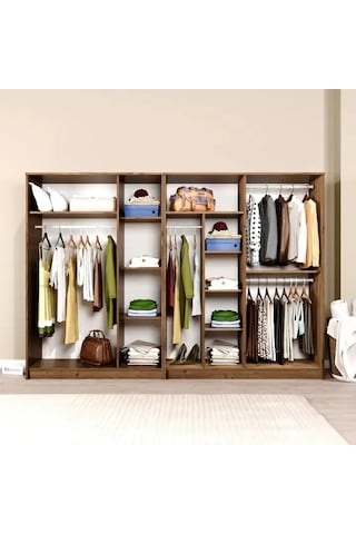 Kardelen Serisi Atlantik Çam 7 Kapaklı 10 Raflı 260 Cm Elbise Dolabı - Gardırop Seti Atlantik Çam