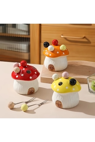 Trendooze Turuncu 7 Parça Seramik Mantar Çatal Seti 304 Paslanmaz Çelik Pasta Aletleri Turuncu