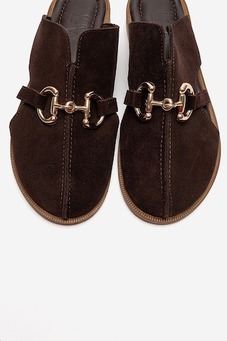 Luvishoes Favor Kahverengi Süet Hakiki Deri Önü Kapalı Kadın Terlik