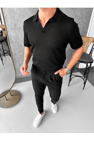 Modefendi Yüksek Kalite Kesik Yaka Likralı Tshirt Siyah