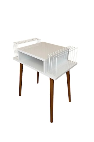 Plak Ve Pikap Sehpası 2 Li Beyaz Ahşap Ayaklı