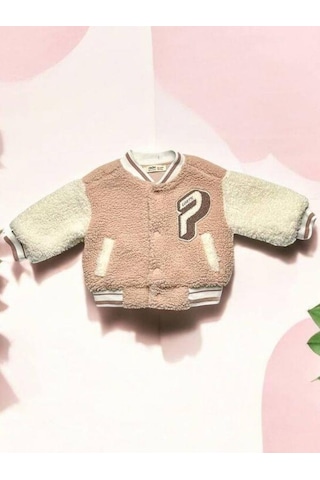 Kız Bebek Nakışlı Peluş Mont-14880 Pudra