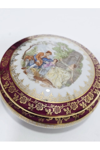 A.c Limoges Kadın Ve Erkek Figürlü Porselen Kapaklı Kutu