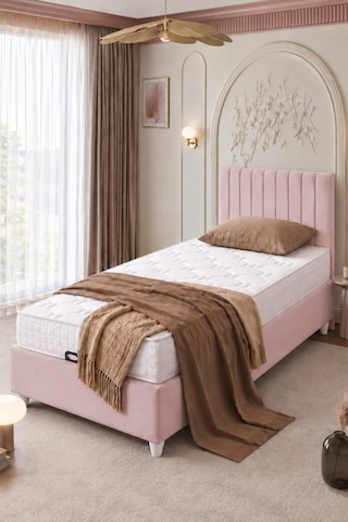 Baza Seti, Alessa Tek Kişilik Baza Başlık Maxi Yatak Seti, Pembe - 90x190 Cm 90 x 190