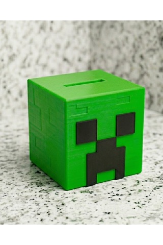 Minecraft Creeper Tasarımlı Kumbara - Özel Tasarım Dekoratif Piggy Bank Yeşil