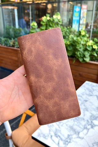 Montana Unisex Taba Hakiki Deri Manyetik Telefon Cüzdanı - Isim'e Özel Baskı Taba