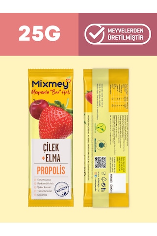 Mixmey Bee Propolis Çilek Meyve Barı 24 Adet | Atıştırmalıklar – Glutensiz (25GR X 24 ADET