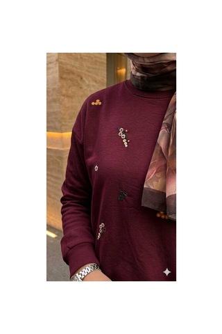 Butik Nakış İşlemeli Tesettür Sweatshirt Bordo Tesettür Sweatshirt Bordo Tesettür Sweatshirt