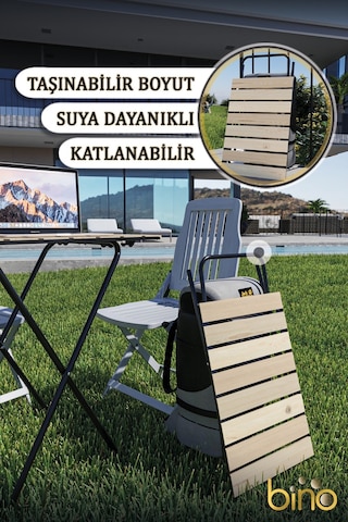 Bino Yükseklik Ayarlı Katlanır Ahşap Kamp Mutfak Piknik Balkon Masası