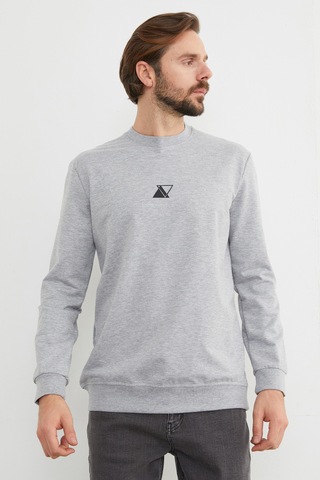 Fullamoda Üçgen Baskılı Bisiklet Yaka Sweatshirt Gri Melanj