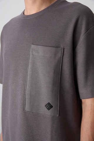Tommy Life Koyu Gri Pamuklu Kalın Yüzeyi Dokulu Oversize Fit Basic Erkek T-shirt - 88341 001