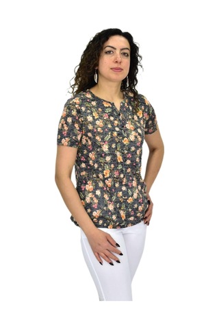 Kadın Kısa Kol Baskılı Bluz Bgl-st04698 Füme