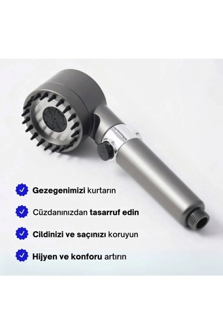 Truva 5 Adet Yedek Filtreli Kireç Önleyici Özellikli Duş Başlığı Gri