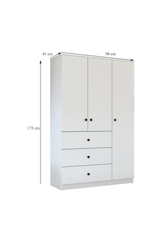 Metalia Gm 308 Ece Lüx 3 Kapı 3 Çekmeceli Düğme Kulplu Gardırop