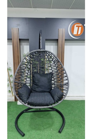 Furnivex Makrome El Örgülü Hamak Salıncak Tek Kişilik Fındık Salıncak Antrasit