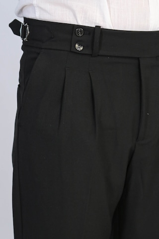 Siyah Çift Pileli Tokalı Yüksek Bel Slim Fit Pantolon Wessi Siyah