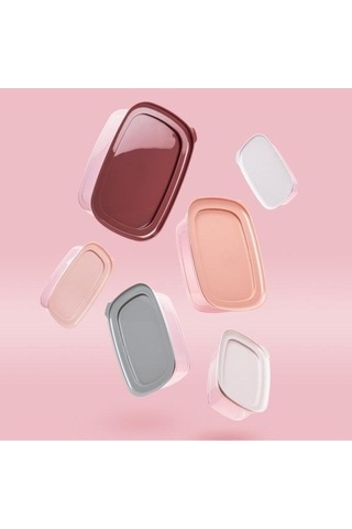 Tantitoni 6'lı Pembe-gri Çok Renkli Plastik Saklama Kabı Seti