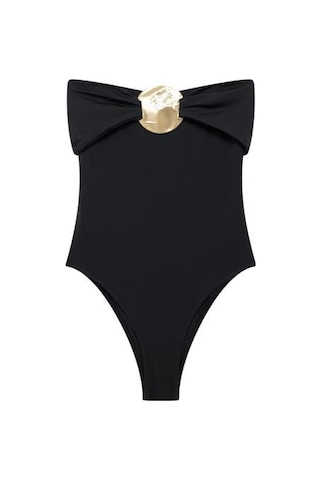 Seksi Monokini Bandeau Kolsuz Slim Fit Tek Parça Bikini Metal Takılarla Karın Kontrol Hızlı Kuruyan Tek Parça Mayo Siyah