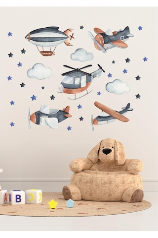 Lacivert ve Mavi Hava Taşıtları Çocuk Odası Sticker