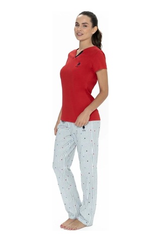 U.s. Polo Assn. 20060b Kadın Kırmızı Yarım Kollu Yarım Patlı Pijama Takımı Kırmızı