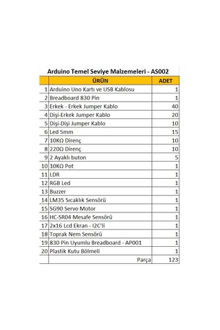 Devredünyası-Arduino Temel Seviye Kodlama Seti - As002
