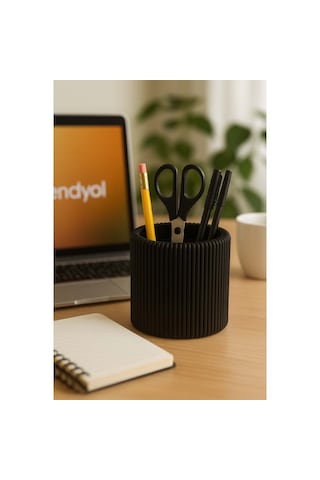 Özel 3d Baskı Ayrılabilir 4 Bölmeli Kalemlik Masa Vb. Kalemliği Çapı: 8,5 Cm X Yükseklik: 8 Cm Siyah
