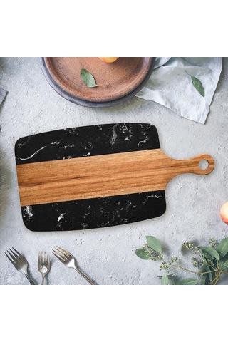 Suntek Kesme Tahtası Ahşap Mermer Barbekü Servis Çok Amaçlı Siyah