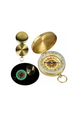 Dofolink Klasik Bakır Kasa Işık Veren Minyatür Pusula - Doğa Yürüyüşü, Kamp Ve Keşif İçin Taşınabilir Navigasyon Aleti