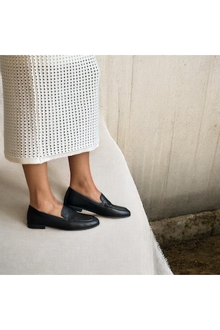 Ne&ve Shoes Siyah Hakiki Deri Kadın Loafer Ayakkabı