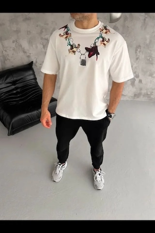 Modi Erkek Baskılı T-shirt Kısa Kol Bisiklet Yaka Regular Fit Rahat Kalıp Günlük Tişört - Beyaz - Mymg185502