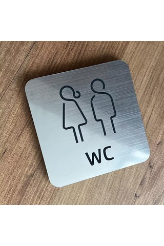 Metal Görünümlü Modern WC Yönlendirme Levhası