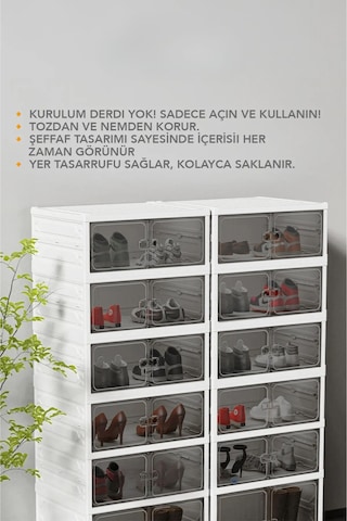 6 Katlı Katlanabilir Ayakkabılık, Modüler Ayakkabı Dolabı, Portatif Düzenleyici, Beyaz Beyaz