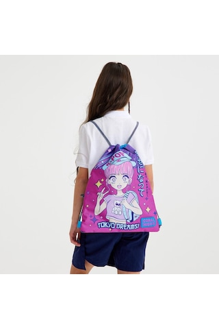 Coral High Kids Mor Pembe Mavi K-pop Desenli İpli Büzgülü Sırt Çantası 22477 Pembe