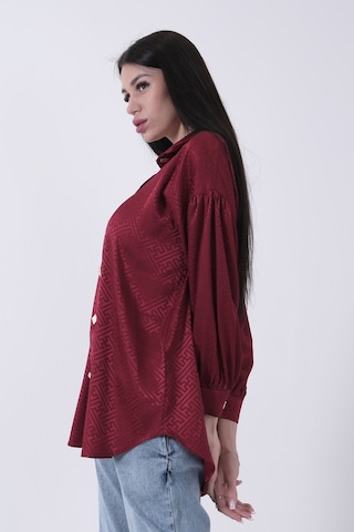 Feminist Bordo Üzeri Desenli Gold Düğme Detaylı Tunik 45951993.04 Bordo