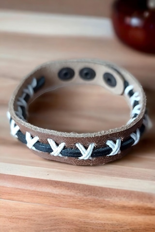 Çapraz Örgülü Deri Açık Kahverengi Ayarlanabilir El Yapımı Bileklik Çok Renkli