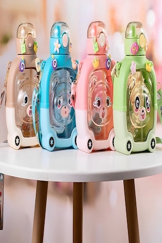 Sevimli Ayıcık Su Matarası Suluk Bpa İçermez Yeşil Okul Kapaklı Su Şişesi Sticker Figürlü 1000 Ml Ye Diğer
