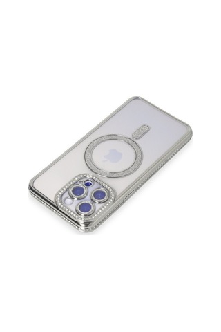 İphone 14 Pro Kılıf Joke Simli Magneticsafe Kılıf - Gümüş Renk