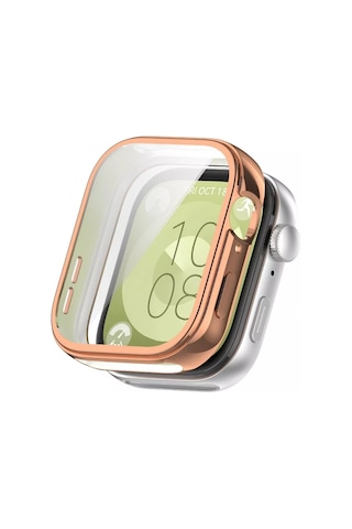 Huawei Watch Fit 3 Uyumlu Kasa Ekran Koruyucu 360 Tam Koruma Kılıf Kapak Rose Gold