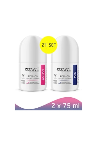 Ecowell Organik Kadın Roll-On Deodorant 75 ML + Organik Erkek Roll-On Deodorant 75 ML