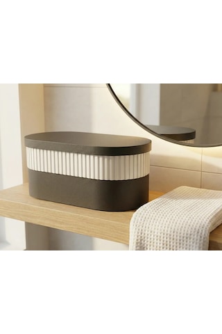 Bşkvirgo 3d Baskı İki Rulo Tuvalet Kağıdı Saklama Kutusu Kapaklı Çizgili Banyo Organizeri Minimalist - Siyah Kapak Bsk2026