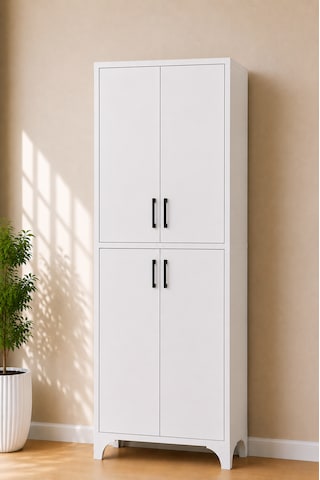 Çok Amaçlı Banyo Mutfak Kiler Dolabı 4 Kapaklı 6 Raflı Beyaz