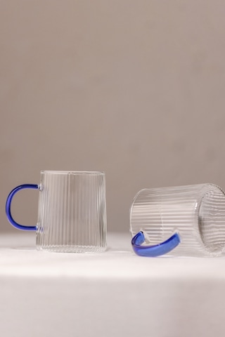 Rakle Borosilikat 2'li Kupa Seti Mavi Kulplu 320 Cc Renkli