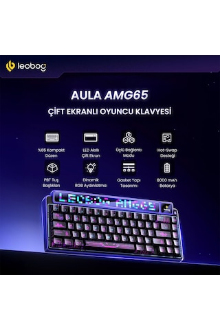 Leobog Amg65 Mekanik Klavye Led Matrix Ekranlı Silent Cotton Candy Switch Rgb Hot-swap Oyuncu Klavyesi Siyah