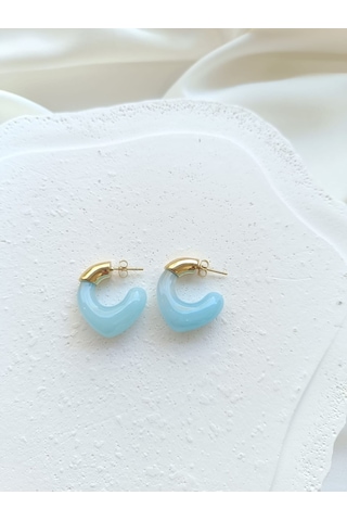 Mavi Çelik Bombeli Küpe Altın