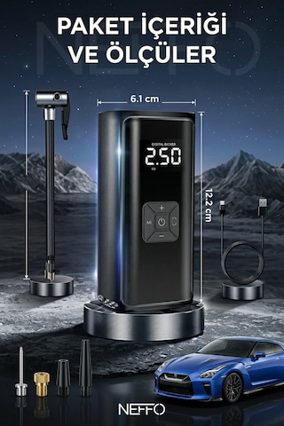 150 Psı Şarjlı Hava Kompresörü 4500mah Lcd Ekranlı Taşınabilir Lastik Şişirme Pompası 0 - 150 Psı 0 - 10 Bar