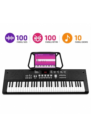 Multizone 61 Tuşlu Çocuk Piyanosu Standlı Işıklı Mikrofonlu Elektronik Org Dijital Keyboard Seti Başlangıç