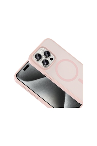 Rba Aksesuar Apple Uyumlu iPhone 15 Pro Kılıf M-safe Şarj Özellikli Zore Babet Kapak - Pembe