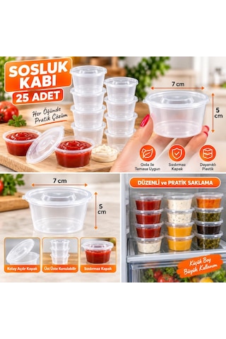 25 Adet Kapaklı Sosluk Saklama Kabı Şeffaf Mini Sos Kabı Et Kemik Suyu Ve Buzluk Kabı
