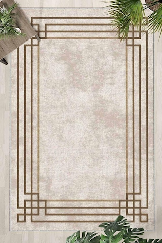 Vizon Halı 1442 - Yıkanabilir, Kaymaz Taban, Dijital Baskılı, Leke Tutmaz, İnce Hav, Modern Salon, Oturma Odası, Y Çok Renkli